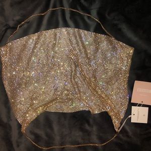 Gold Cowl Neck Chainmail Halter Top
